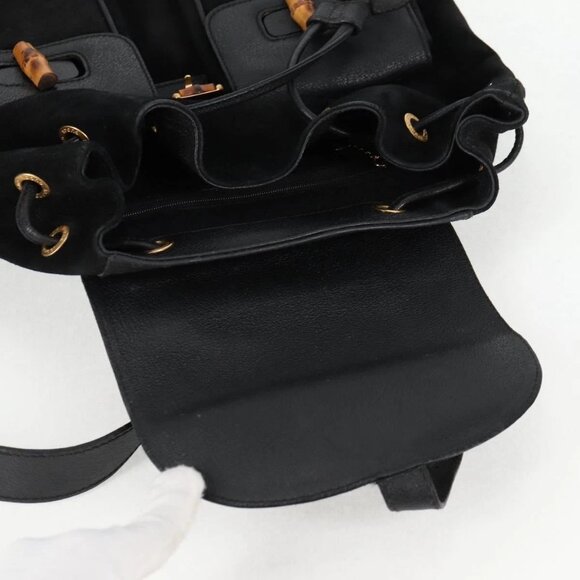 GUCCI Bamboo Backpack Suede Leather Black Gold 003 2058 0016 Auth bs28493 - Picture 14 of 16